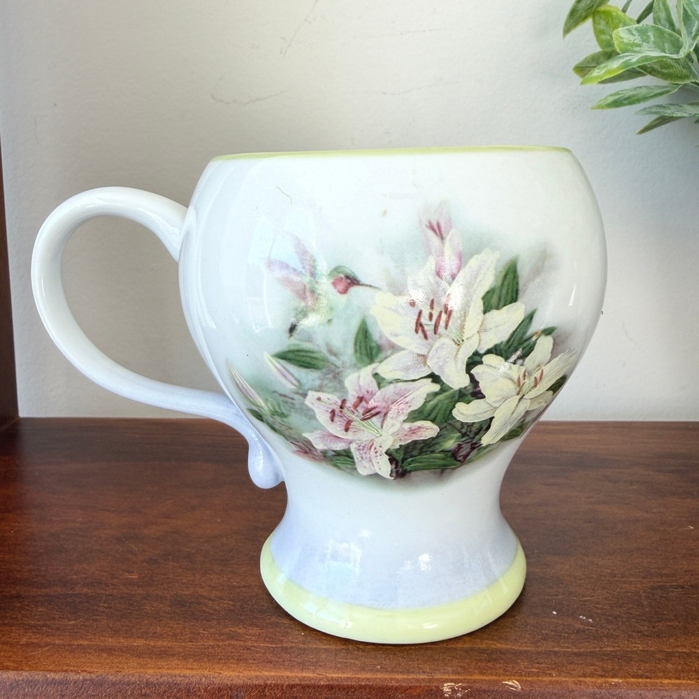 Lena Liu Hummingbird and Lilies Teleflora Gift Floral Pedestal Ceramic Mug